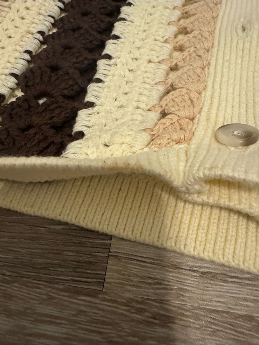 Reiss Crochet Knit Striped Collared Cardigan Cream Brown Beige Size M - Picture 11 of 11